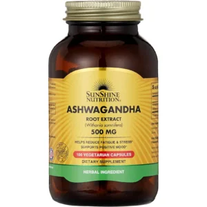 Click to see full view Sunshine Nutrition Ashwagandha Root Extract, 500 Mg 100 Capsules | Helps Reduce Fatigue & Stress | Herbal Supplement